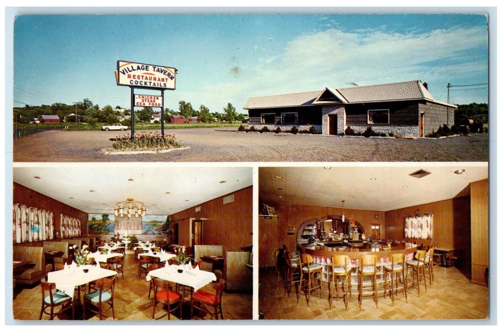 c1960 New Village Tavern Restaurant Cocktail Multiview Florida New York Postcard