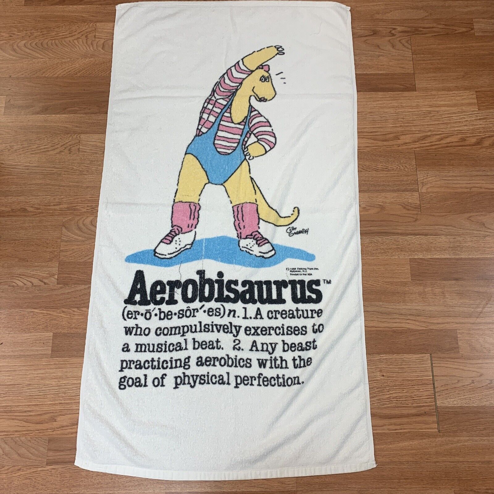 Vintage Jay Franco Aerobisaurus Bath Towel 56 in x 30 in Word Definition Aerobic