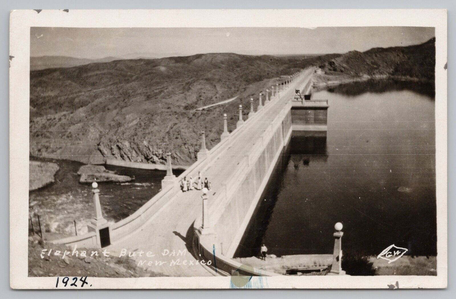 RPPC People on Elephant Bute Dam in New Mexico c1920 Real Photo Postcard