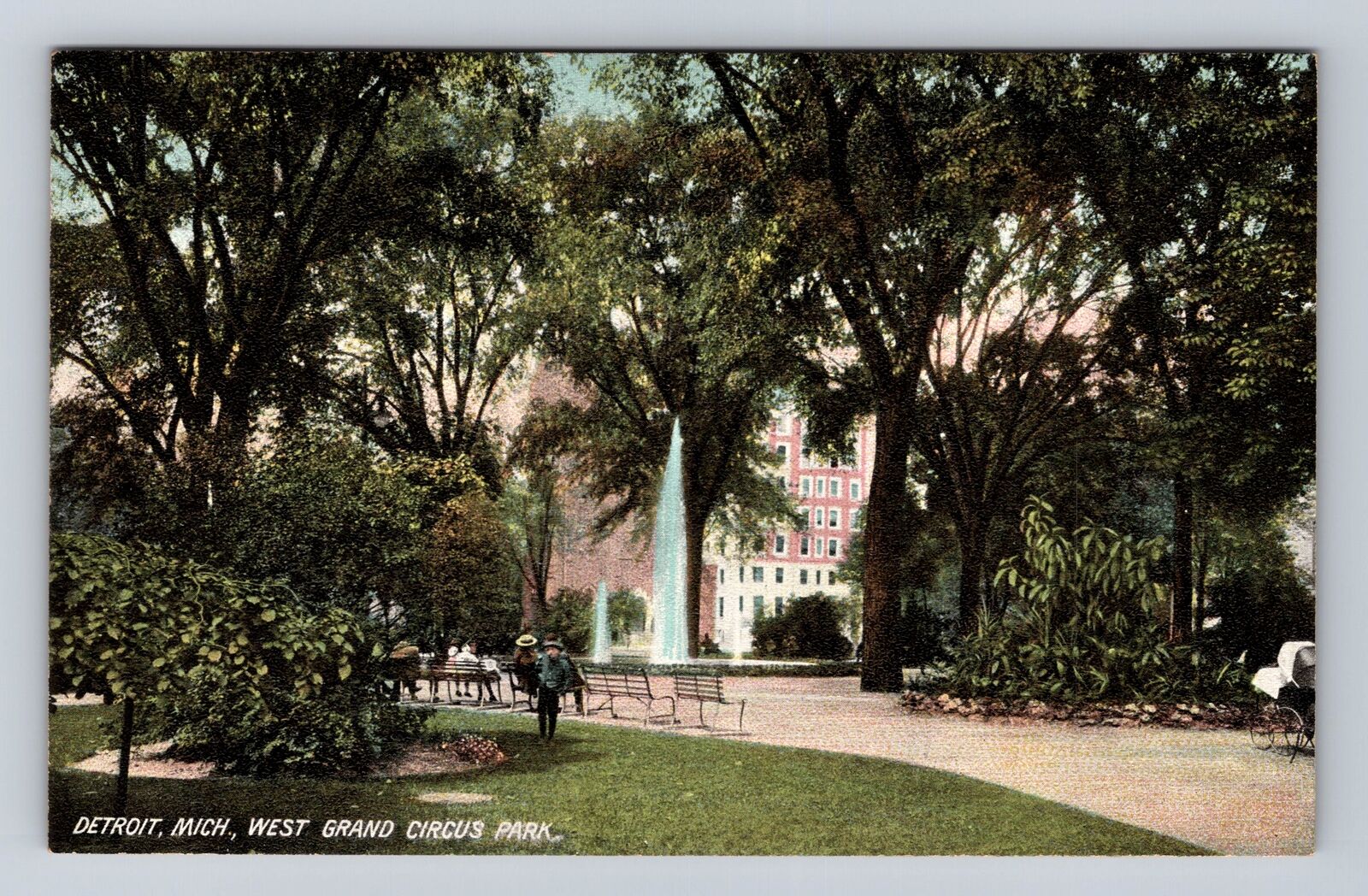 Detroit MI-Michigan, West Grand Circus Park, Antique, Vintage Souvenir Postcard