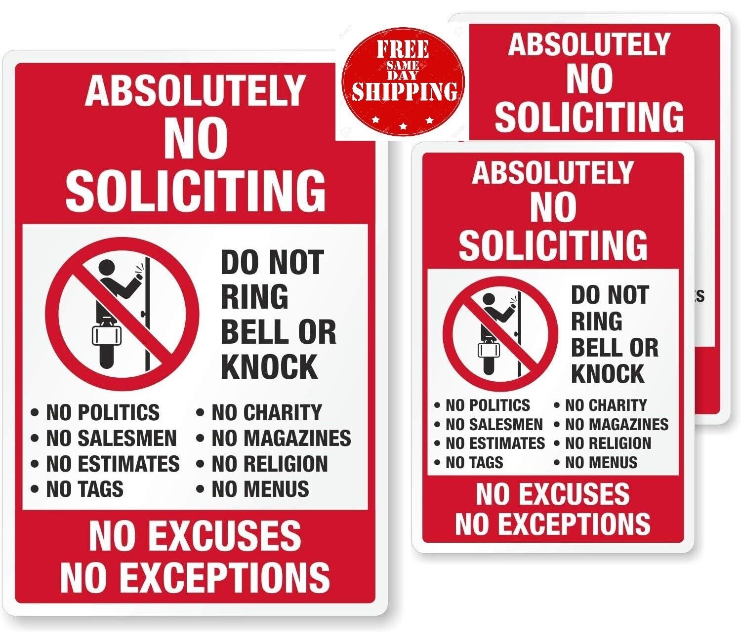 Absolutely No Soliciting Stickers, No Excuses No Exceptions Do Not Ring Bell Kno