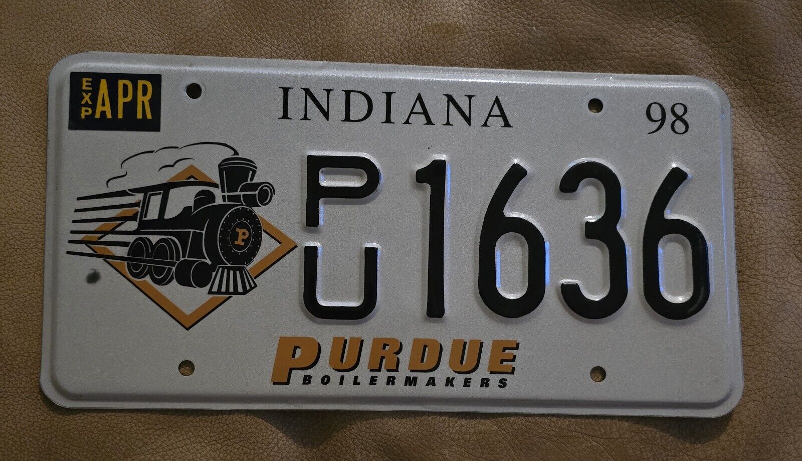 1998 Indiana Purdue Boilermakers University PU1636 License Plate Logo