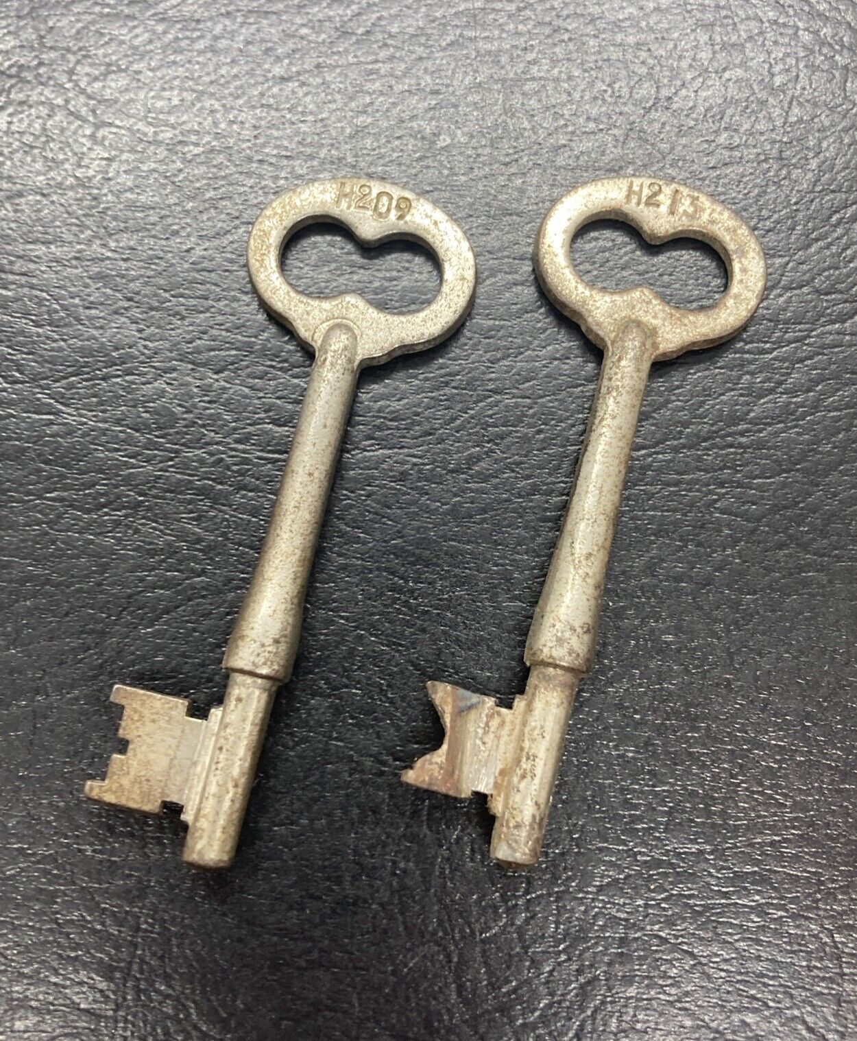 (2) Antique Corbin Mortise Door Lock Keys Skeleton 2-7/8” H209 H213