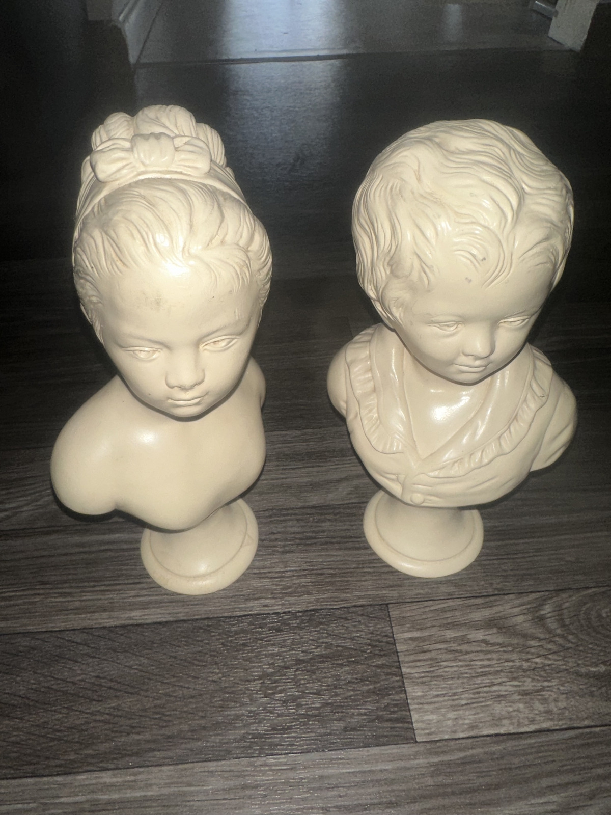 vintage mid century ceramic busts- pair of two, neoclassical design
