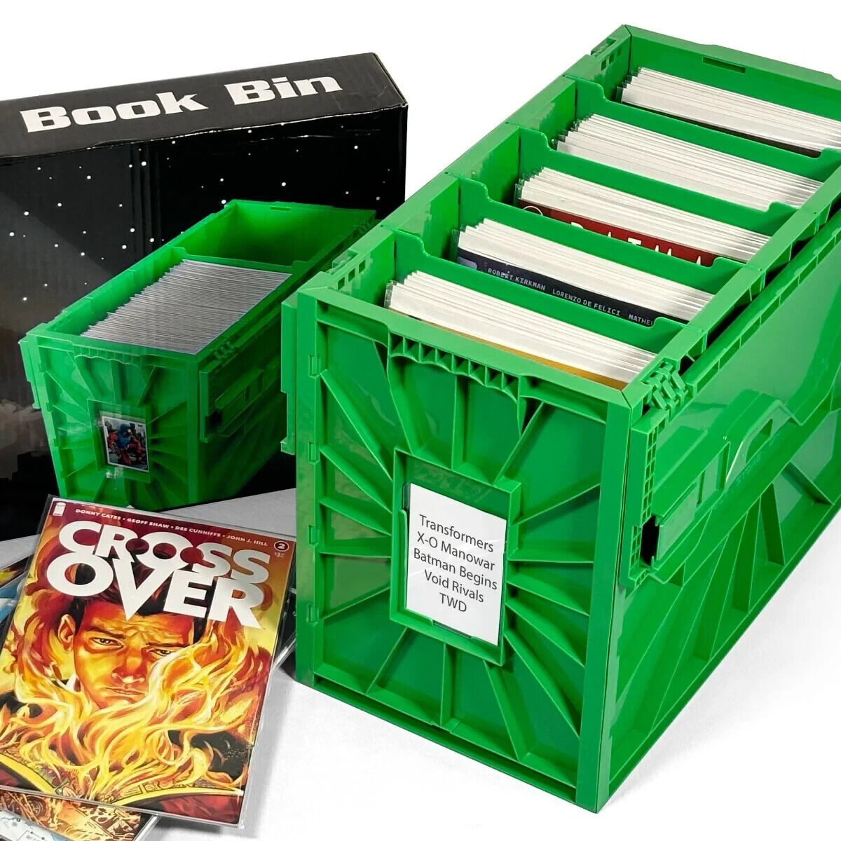 (5) BCW Green Short Comic Book Bin Heavy-Duty Stackable Plastic Storage Box