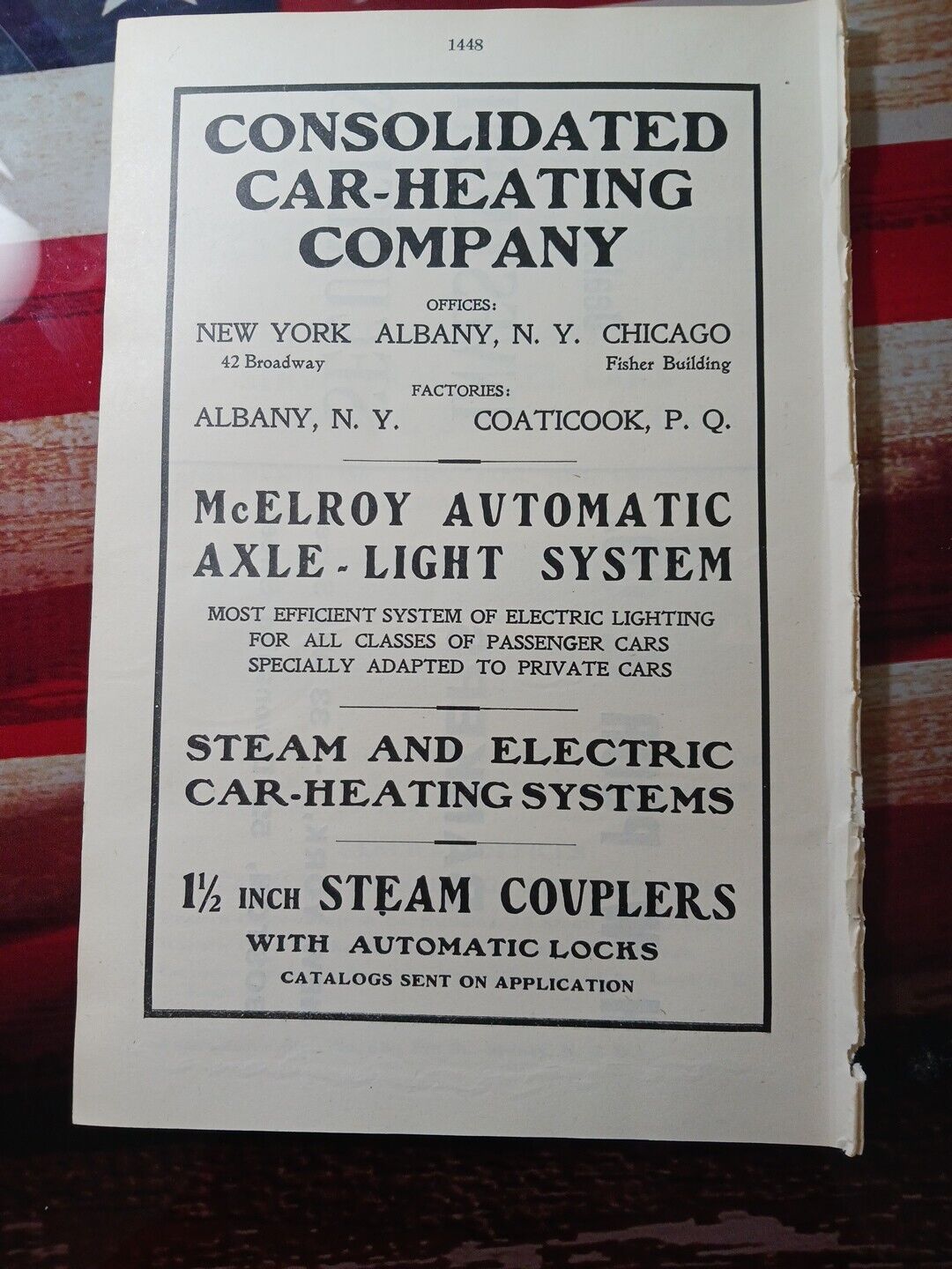 1904 Print Ad ~ CONSOLIDATED CAR HEATING COMPANY Albany NY railroad Cars & Train