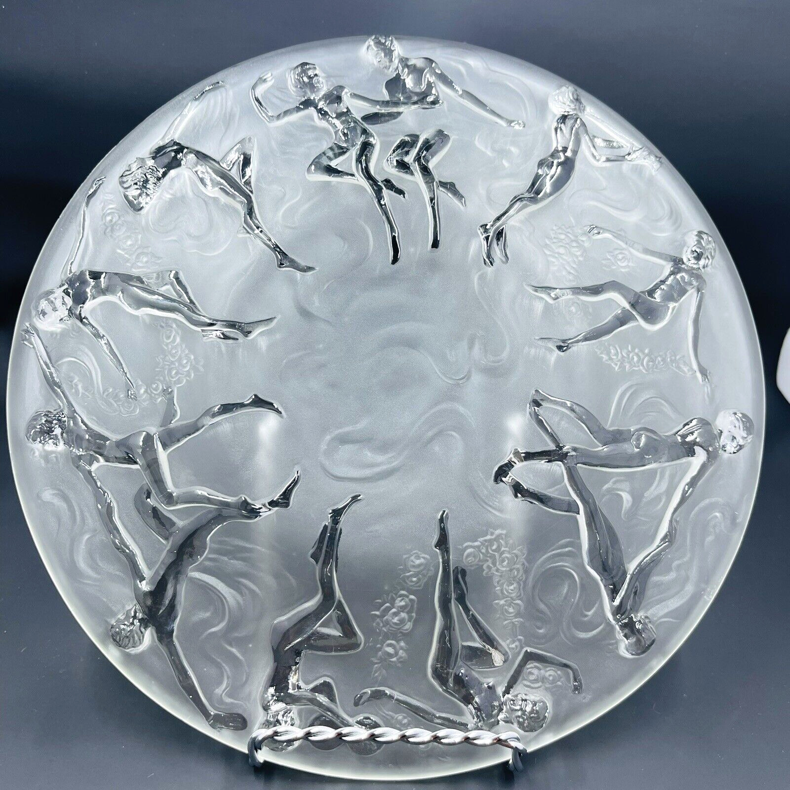 1 Consolidated Martele Glass Dancing Nude Nymph Plate Art Deco Crystal READ Chip
