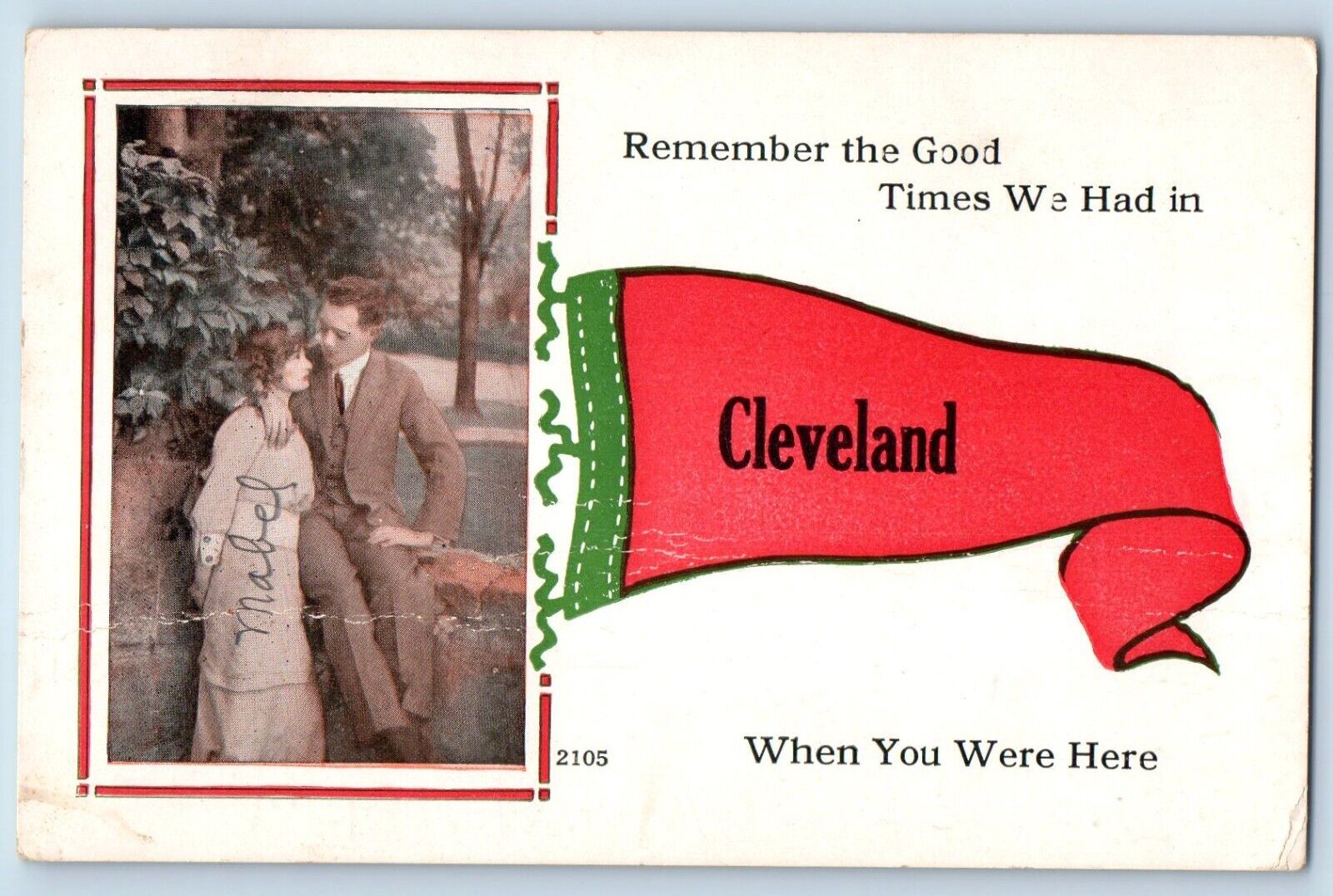 Cleveland Minnesota Postcard Lovers Couple Pennant 1910 Vintage Antique Posted