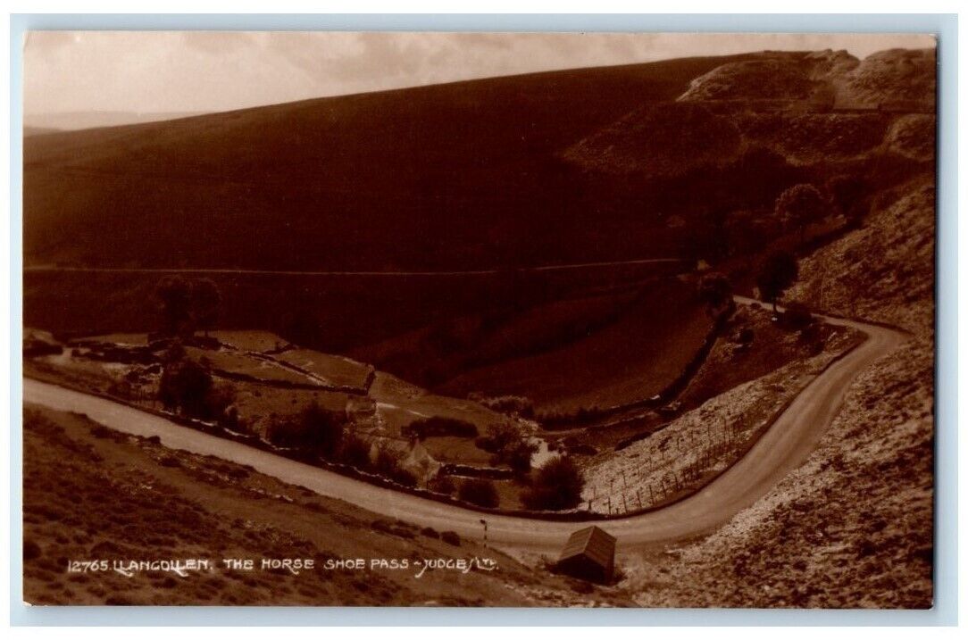 c1920's The Horse Shoe Pass View Llangollen Wales UK RPPC Photo Postcard