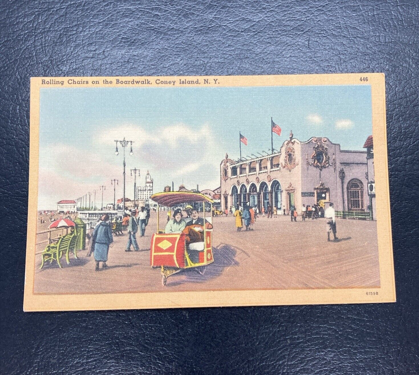 Postcard Coney Island New York Rolling Chairs On The Boardwalk Buildings People