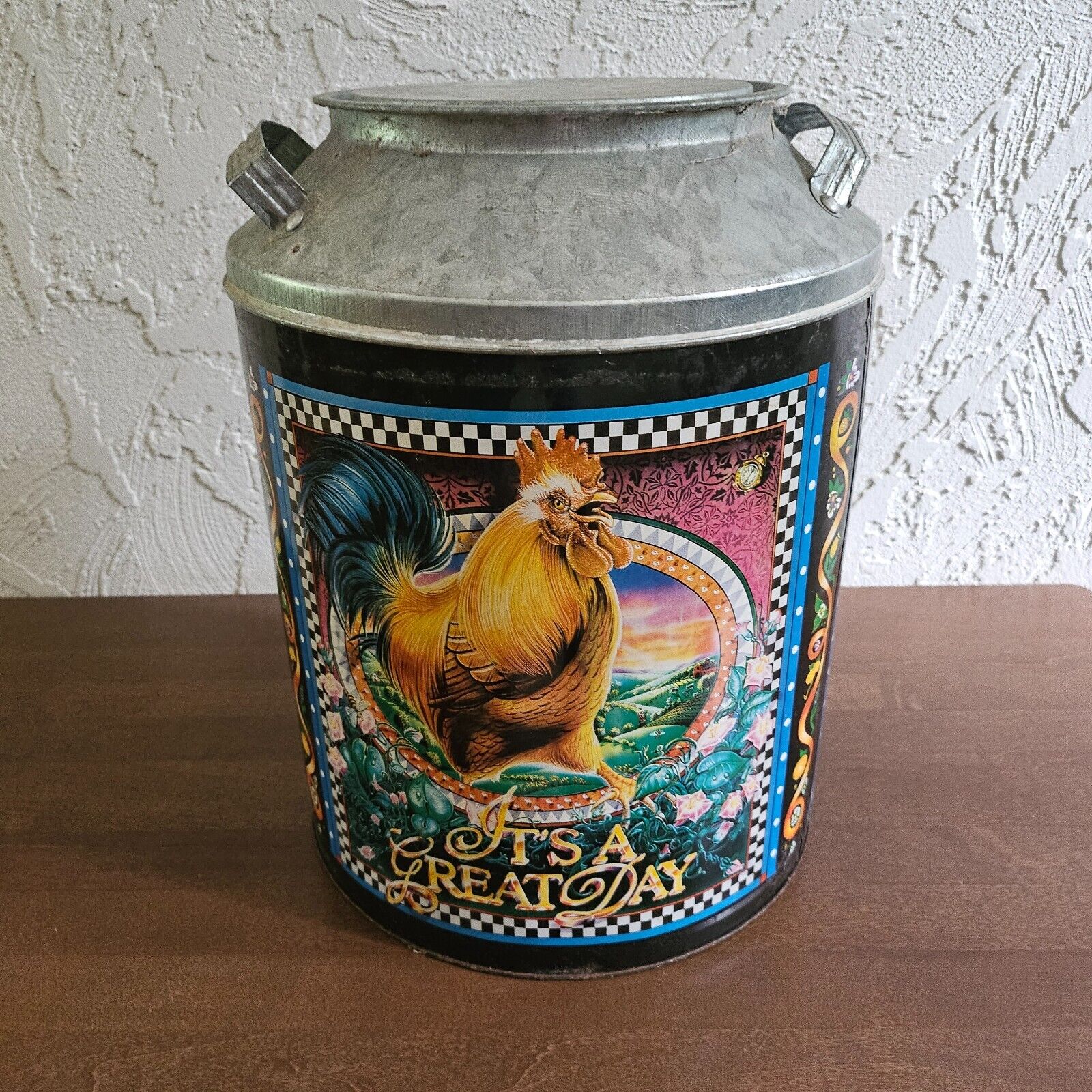 Vintage Houston Food Popcorn Tin Can Roster Farmhouse Country \