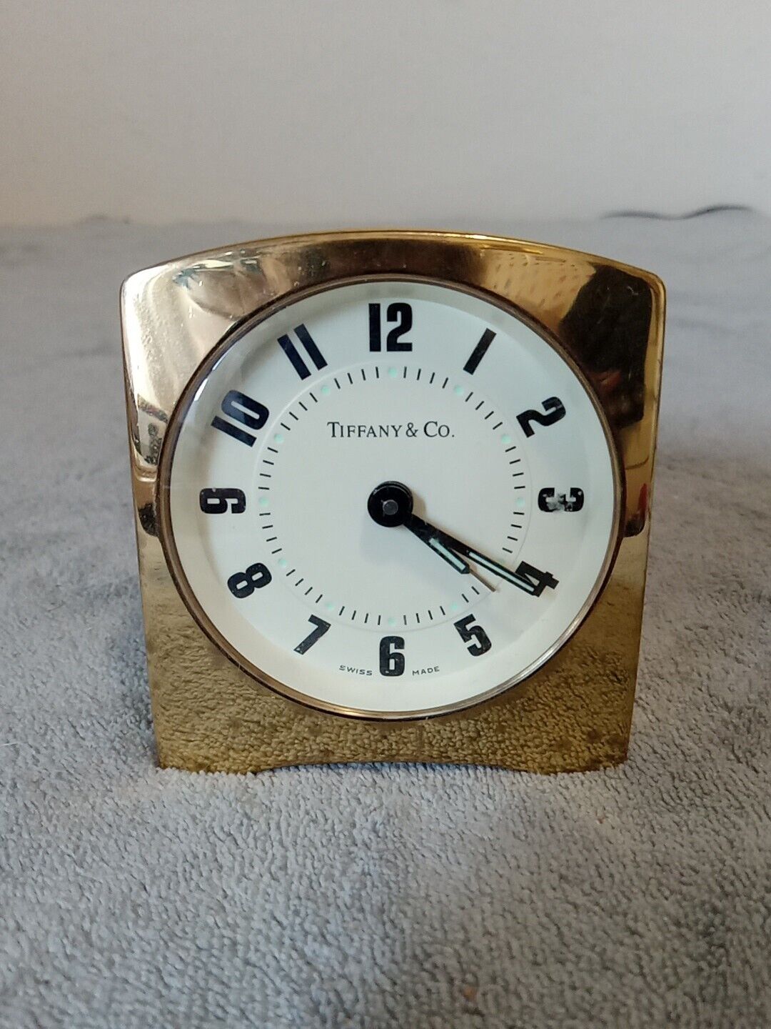 VTG Tiffany & Co Small Square Travel Alarm Clock Quartz Solid Brass Swiss Made