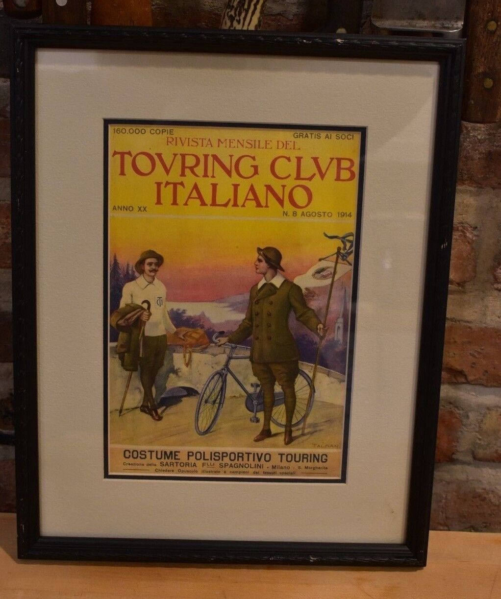 Cycling Print Ad Del Touring Club Italiano Italian Copyright 1914 Framed