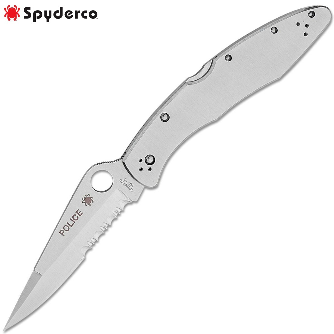 Spyderco Police CQI Stainless Steel Handles VG-10 Satin Combo Edge Blade C07PS