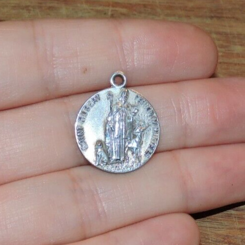 Vintage Catholic St Hubert Patron Of Hunters Medal Sterling Silver 925 Charm
