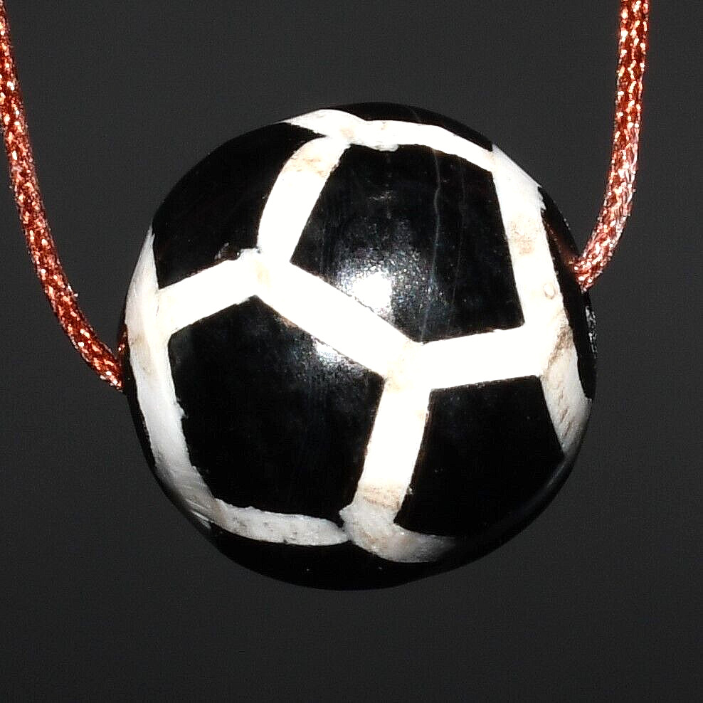 Ancient Himalayan Tibetan Etched Agate Dzi Football Bead in Perfect Condition