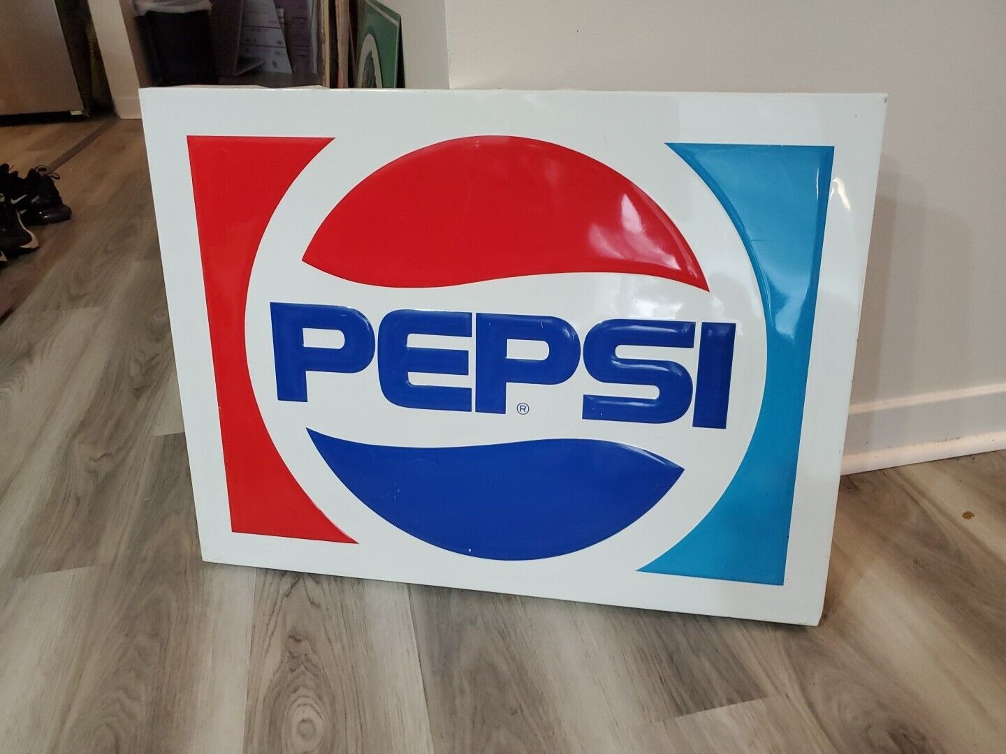 c.1980s Original Vintage Pepsi Sign Metal Embossed Stout Gas Oil Soda Coke Cool