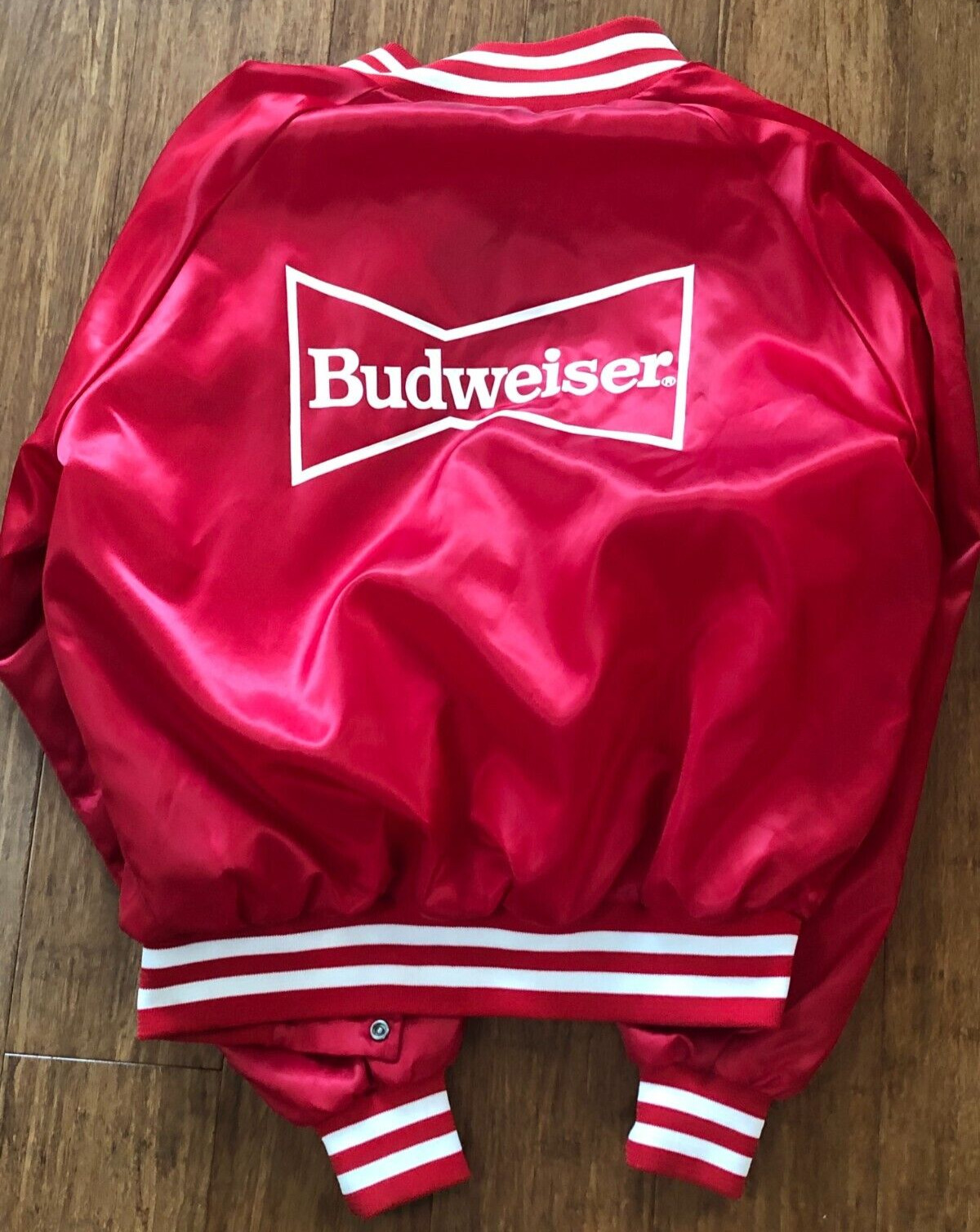 Vintage Anheuser Busch Budweiser Red Satin Jacket (Size L) Official Product USA