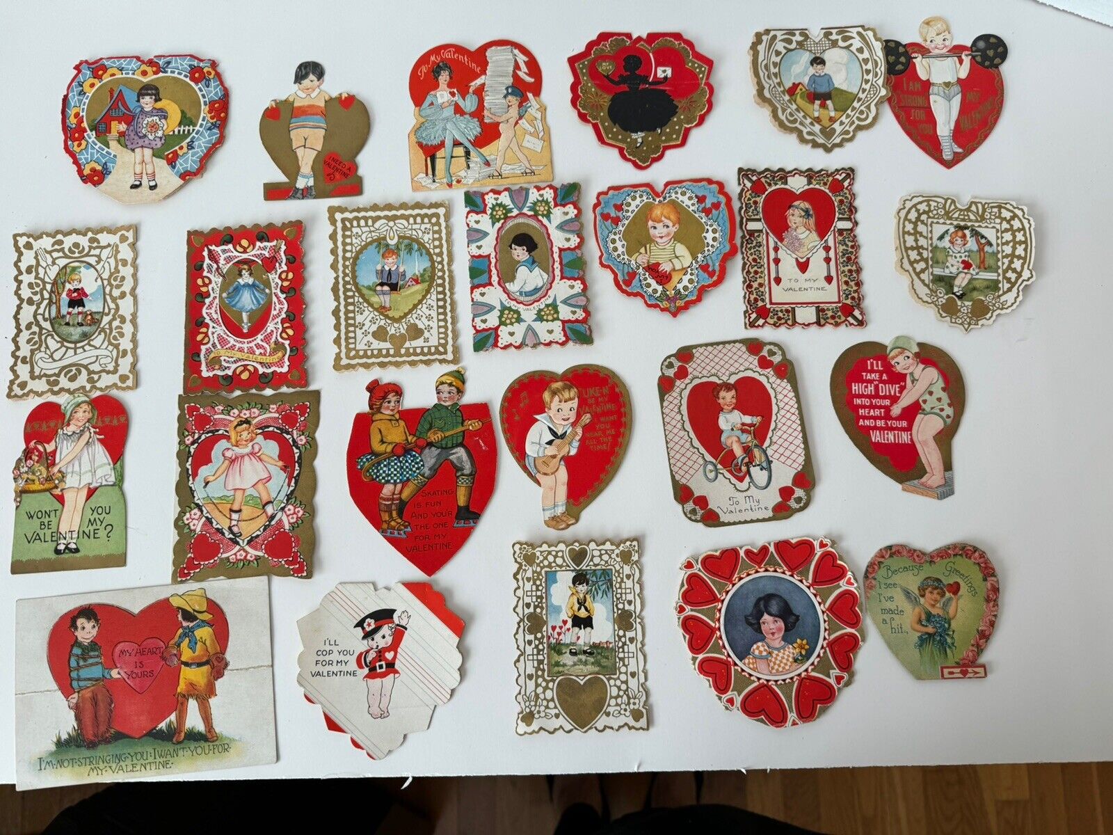 Lot Of 25 Vintage Valentines 1930s Hearts Flowers Different Back Sides