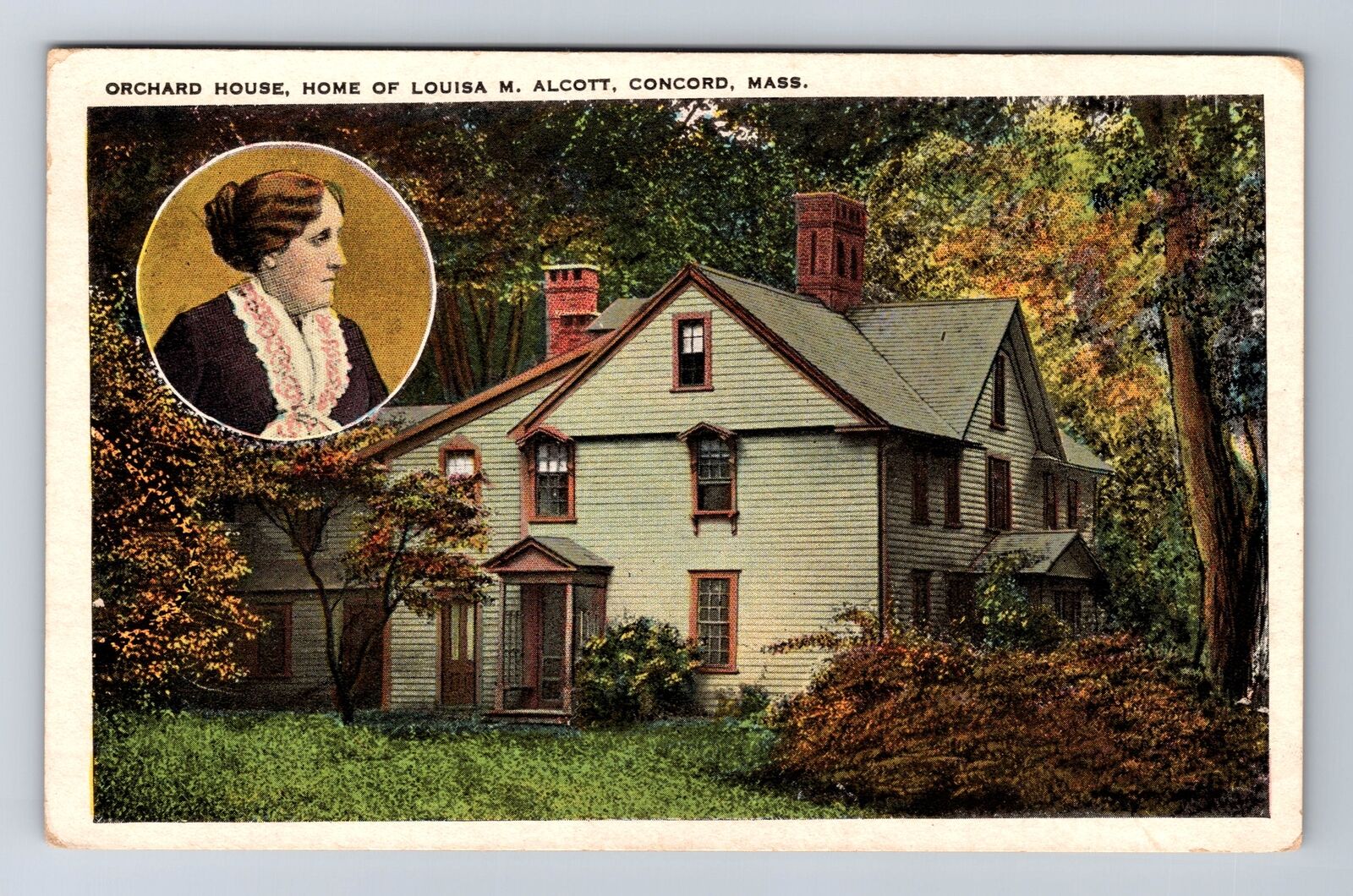 Concord MA-Massachusetts, Home of Louisa M Alcott Orchard House Vintage Postcard
