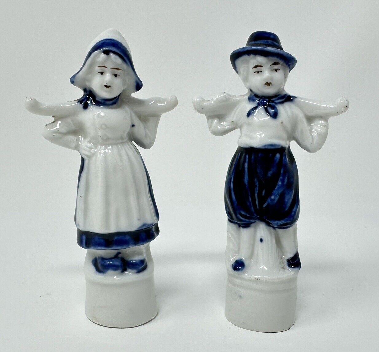 Vintage Dutch Boy Girl Figurines Blue & White Porcelain Set Germany 3.5”