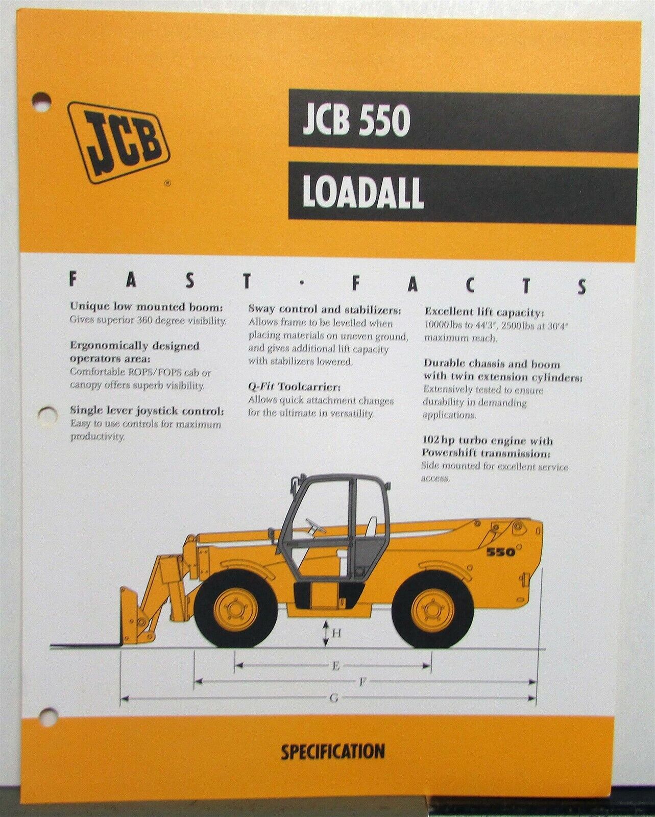 1990s JCB 550 Loadall Specifications Construction Sales Brochure