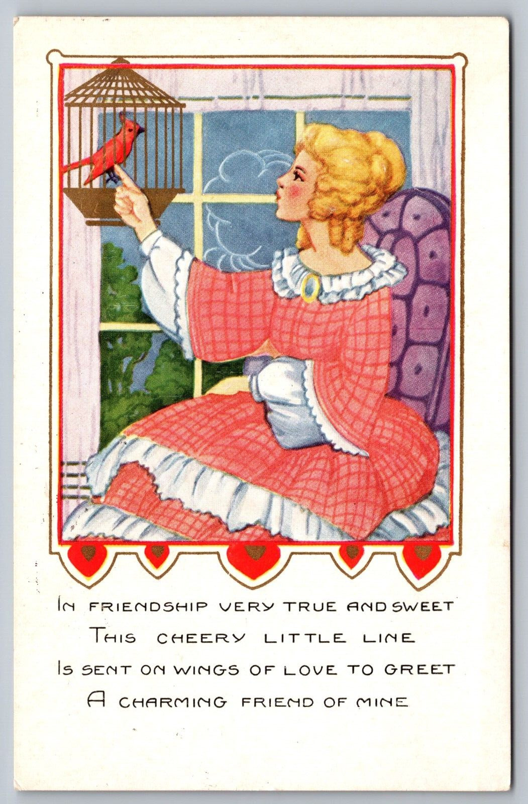 Valentine Greeting w/ Romantic Poem c1925 VTG Embossed Whitney Made Postcard