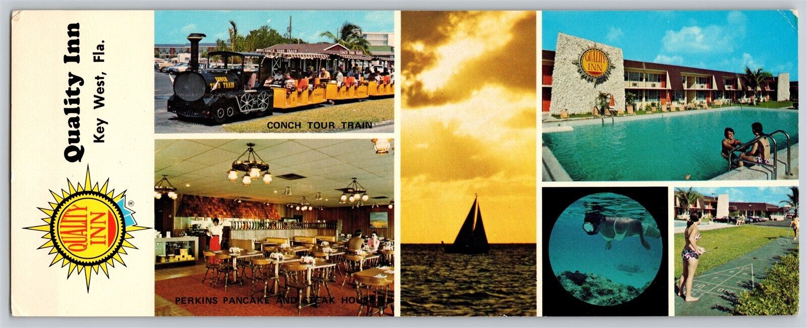 Key West FL Quality Inn Hotel Motel Perkins Pancake House Vtg Postcard Oversized