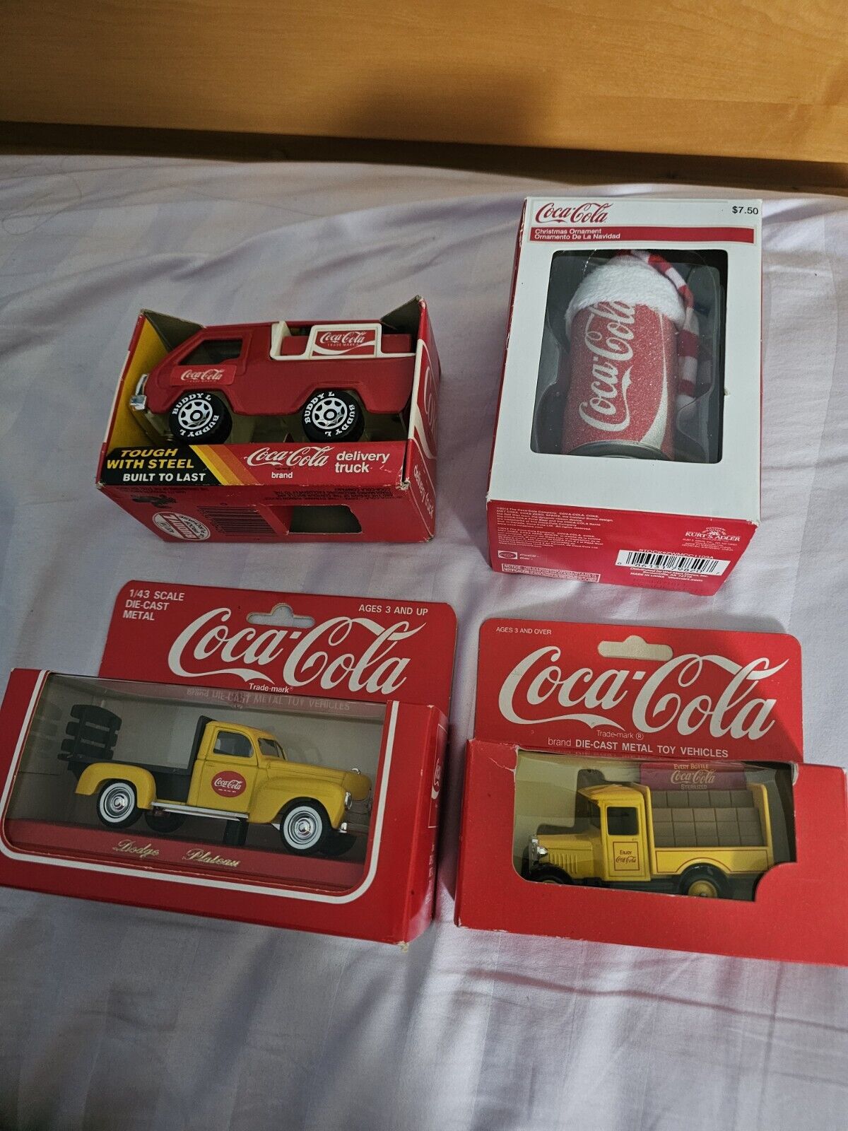 Four Vintage Coca Cola Trucks and Christmas Ornament Collectibles Lot