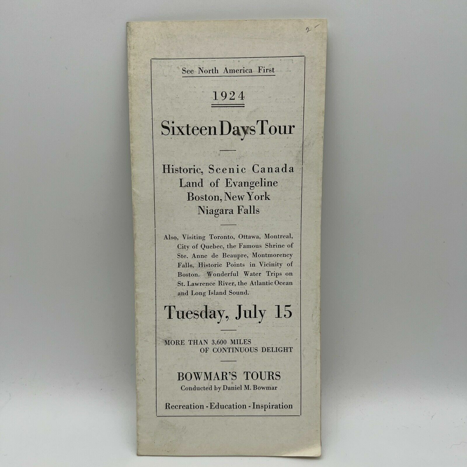 1924 SCENIC CANADA 16 DAYS BOWMAR'S TRAIN TOURS Boston New York Niagara Falls