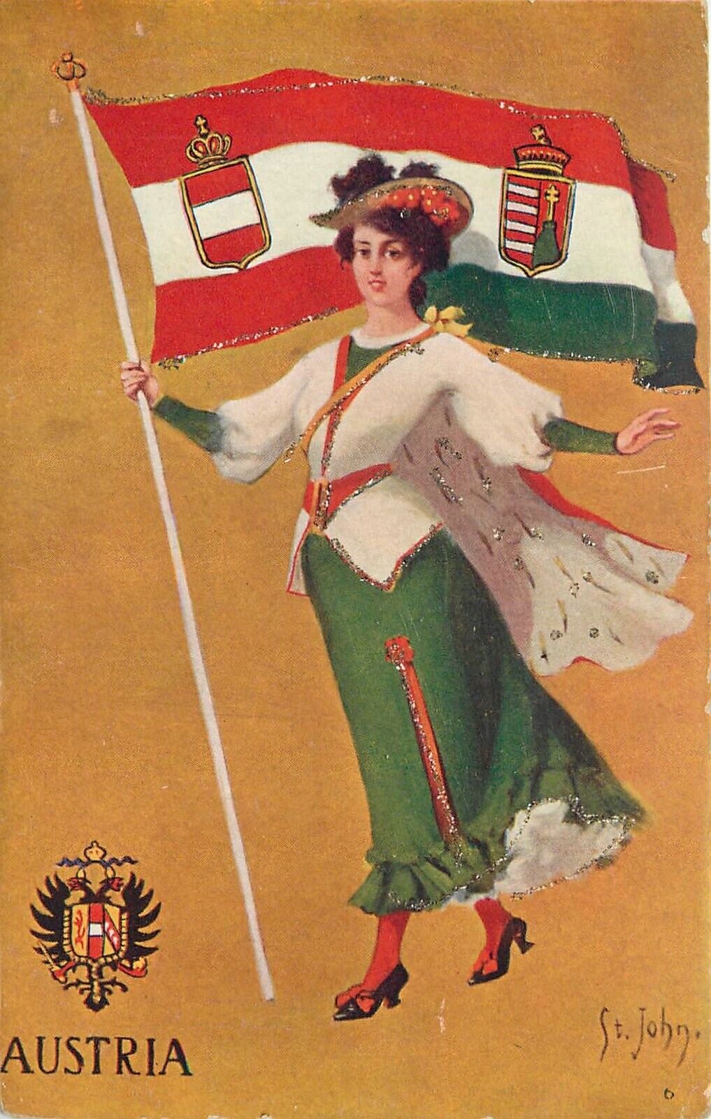 Postcard C-1910 Austria Patriotic Woman flag National Art undivided TP24-2240