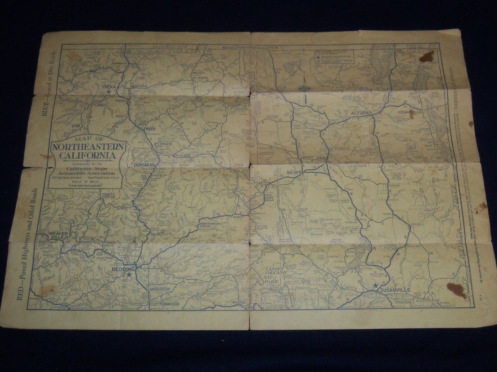1932 NORTH EASTERN CALIFORNIA FOLD-OUT MAP - J 8833