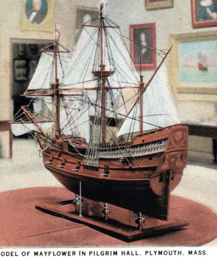 Model Of Mayflower in Pilgrim Hall Postcard Vintage Plymouth Massachusetts