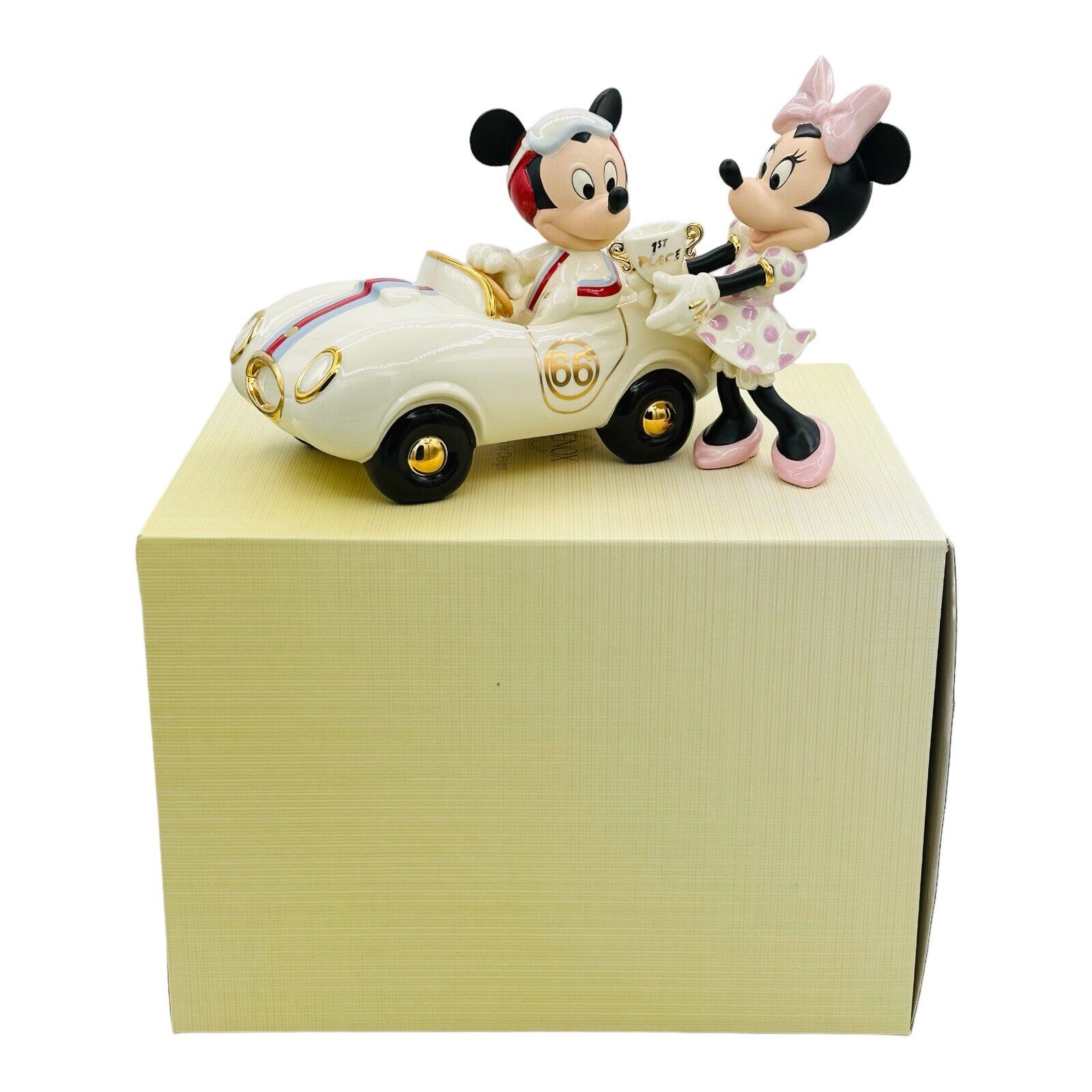 Lenox Disney Winner’s Circle With Mickey & Minnie Race Car With COA NEW IN BOX