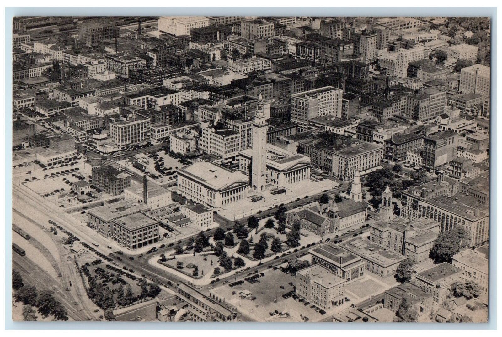 c1960s Municipal Group Court Square Aerial View Springfield MA Unposted Postcard