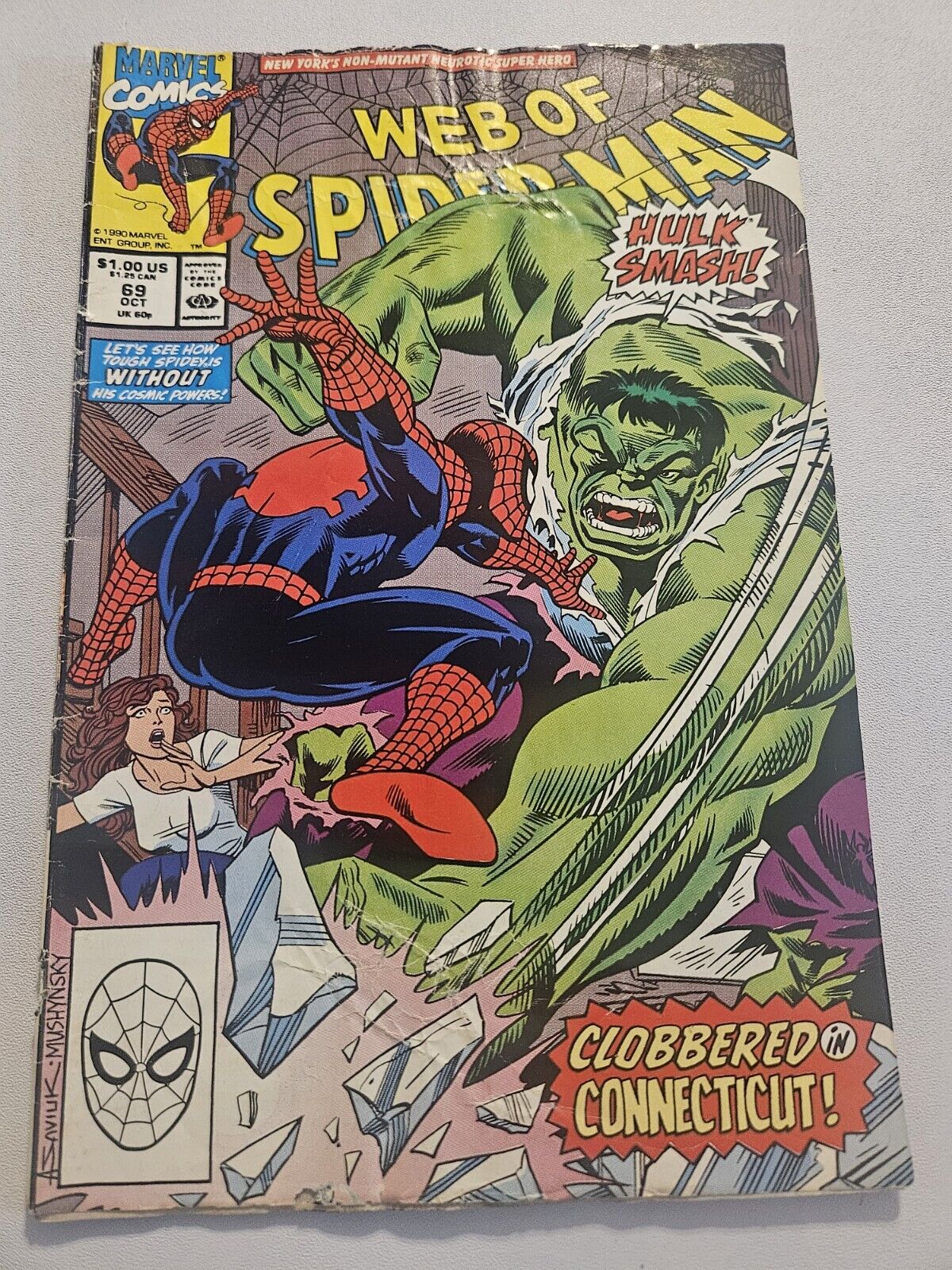 Web Of Spiderman #69 Marvel Comics 1990 Copper Age Boarded, Color