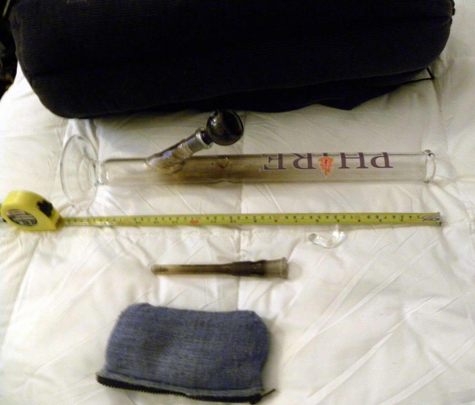 Vintage Large PHIRE Glass Pipe Bong 18.5 Inches Long Hand Blown in Cord Bag