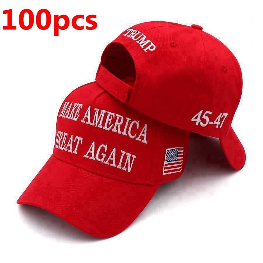 100pcs Trump 2024 MAGA RED Hat 45-47 Baseball Cap Make America Great Again
