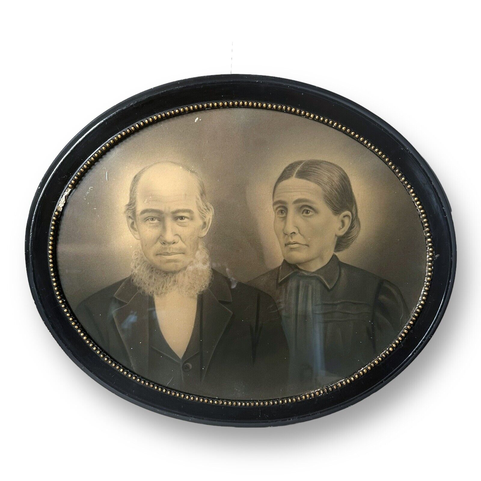 Circa 1900's Vintage Picture Frame w/ Photo of Couple  22”x18” Antique