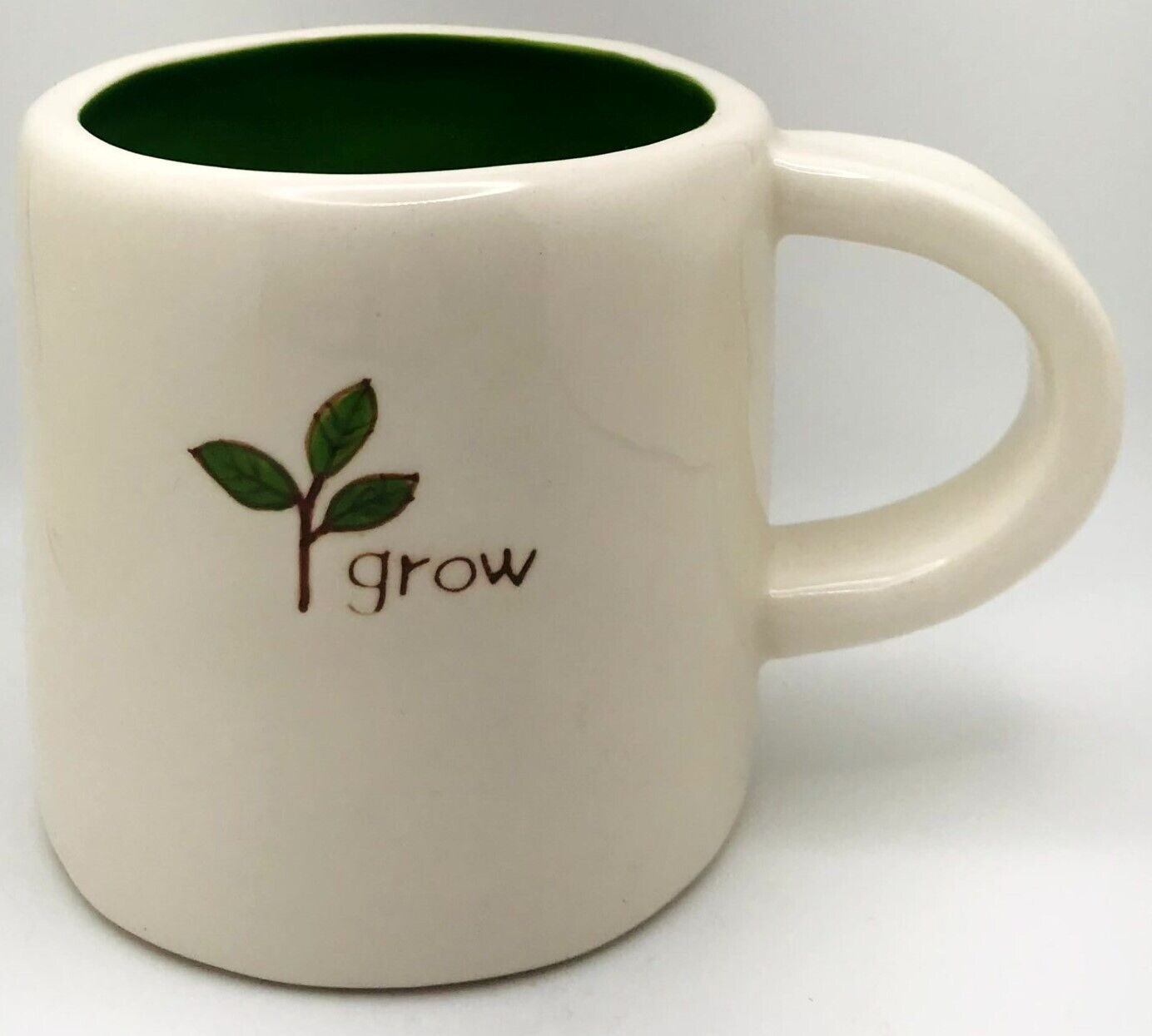 2008 Starbucks Grow Coffee Cup Mug 10 oz Ivory & Green Handpainted 