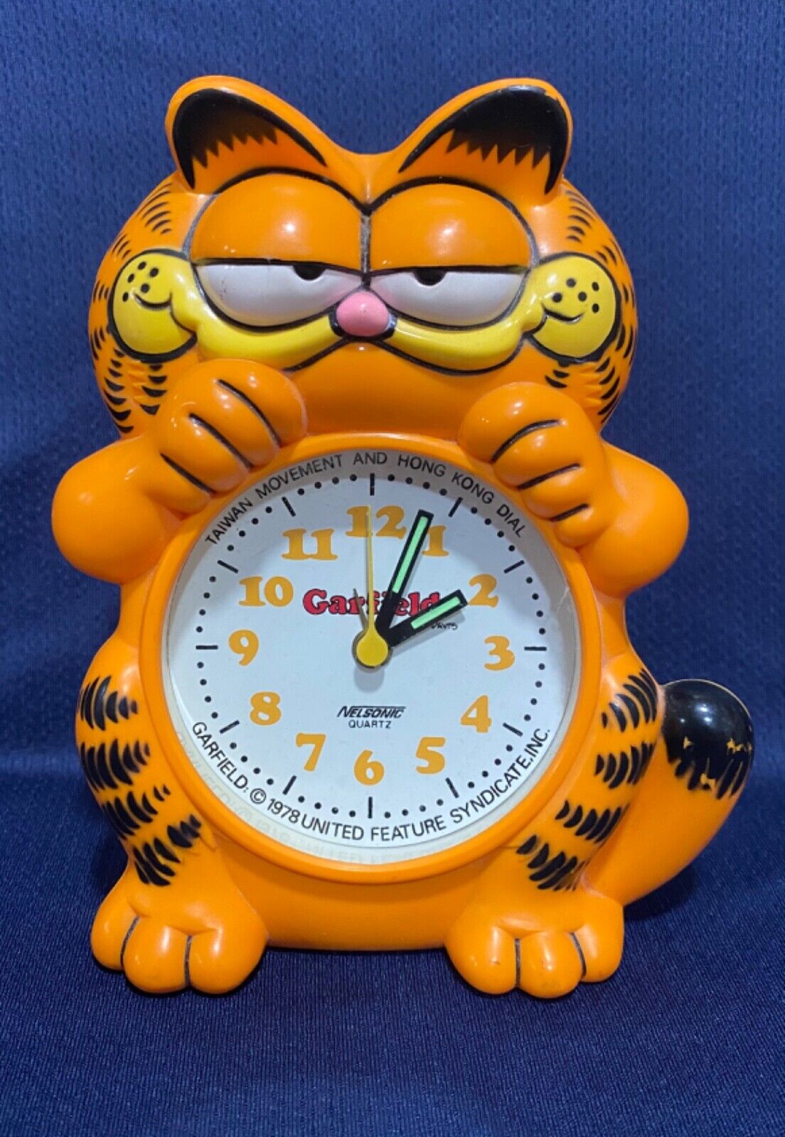 Vintage 1978 Garfield Nelsonic Quartz Alarm Clock WORKING Made In Hong Kong NICE