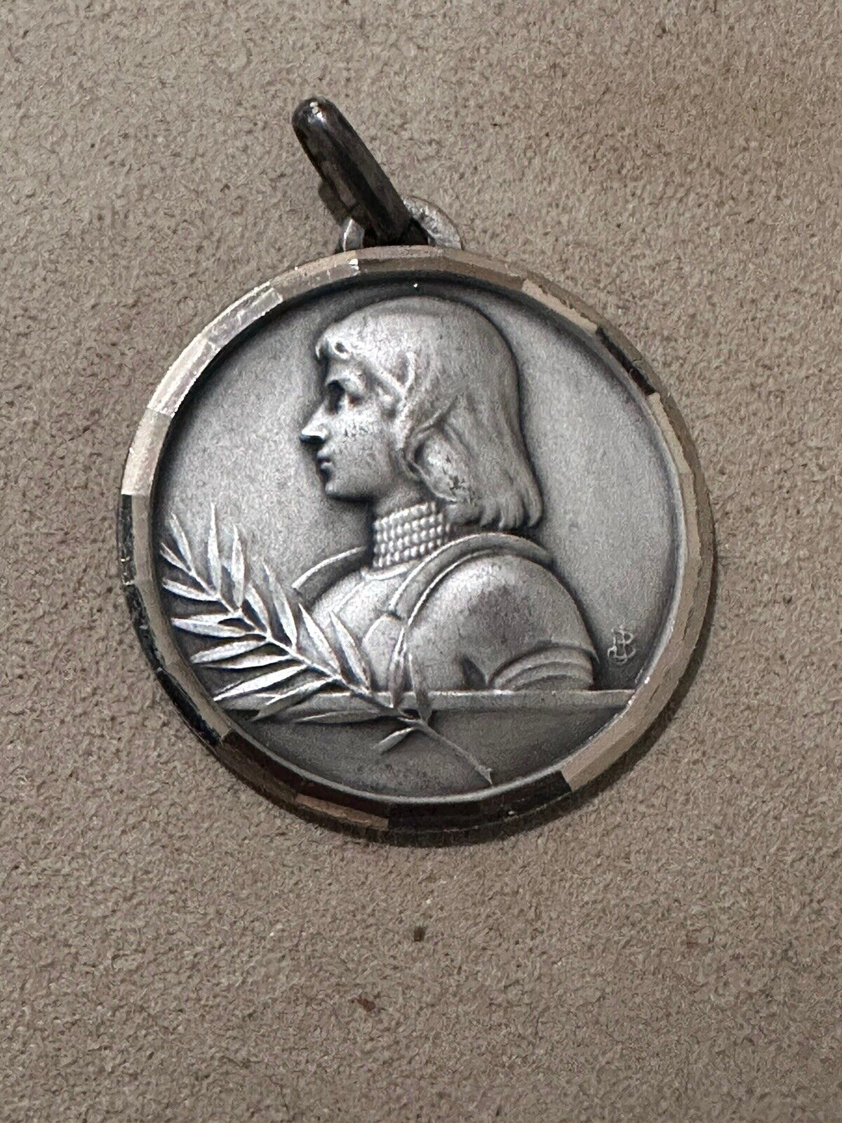 Antique Medal of Saint Joan of Arc French Religious Silver Plated  Pendant