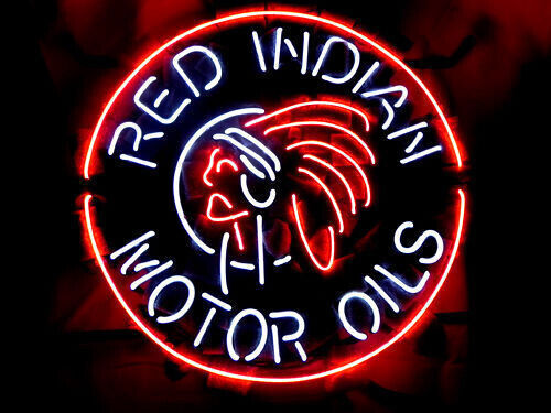 Red Indian Motor Oils Gasoline 24x24 Neon Sign Light Glass Artwork