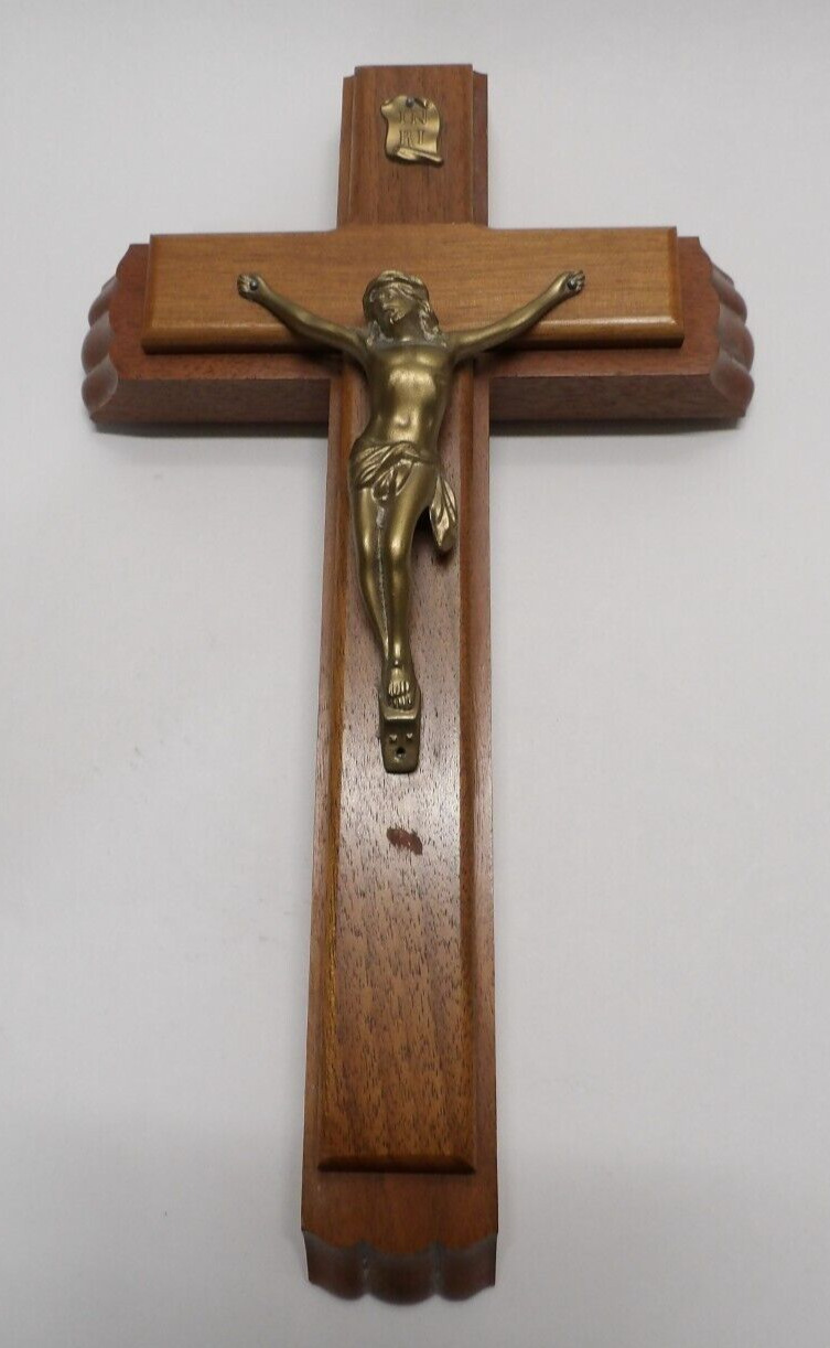 Walnut Crucifix Set with Candles and Holy Water Bottle Jeweled Cross Company