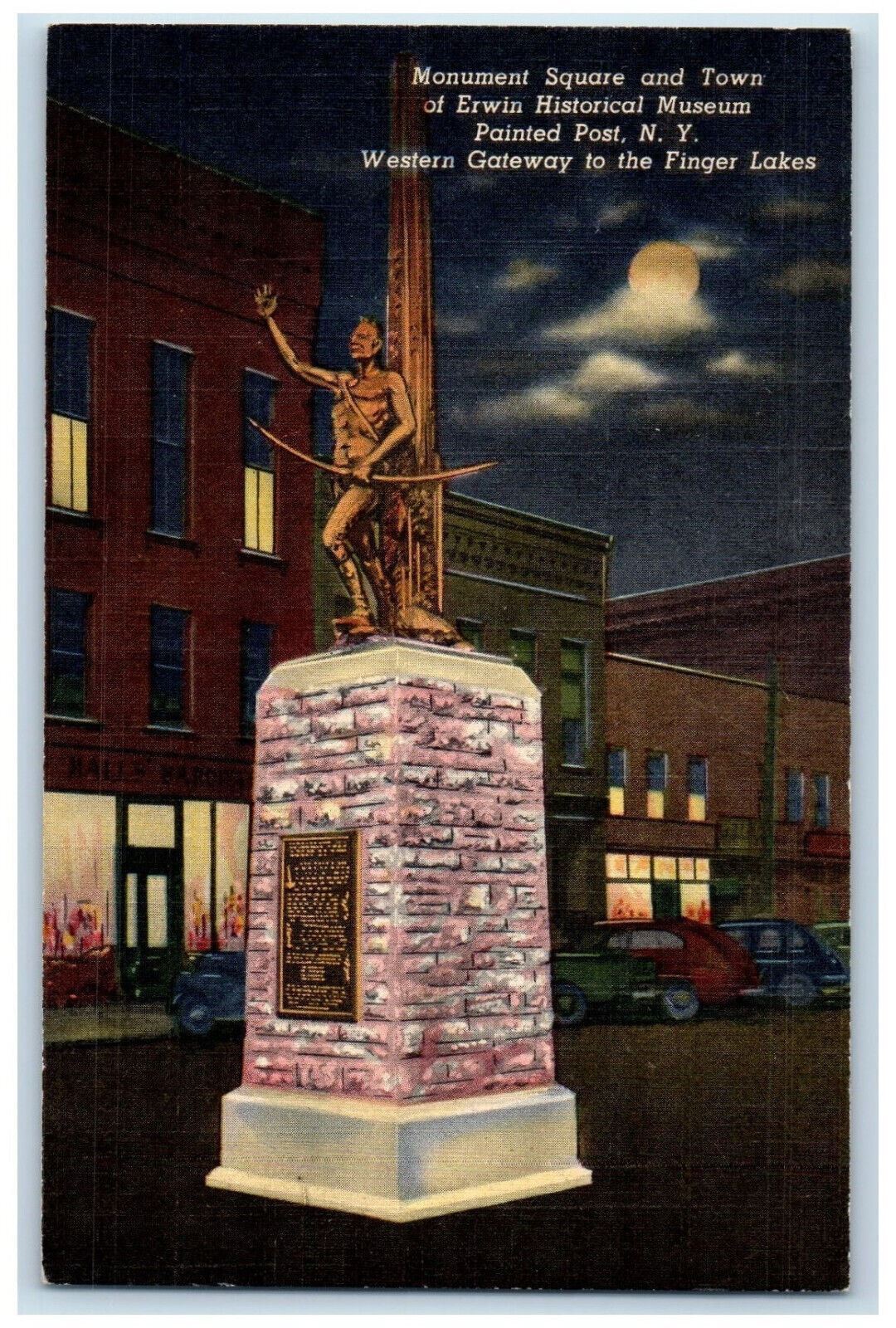 c1940\'s Western Gateway to Finger Lakes Monument Square Painted Post NY Postcard