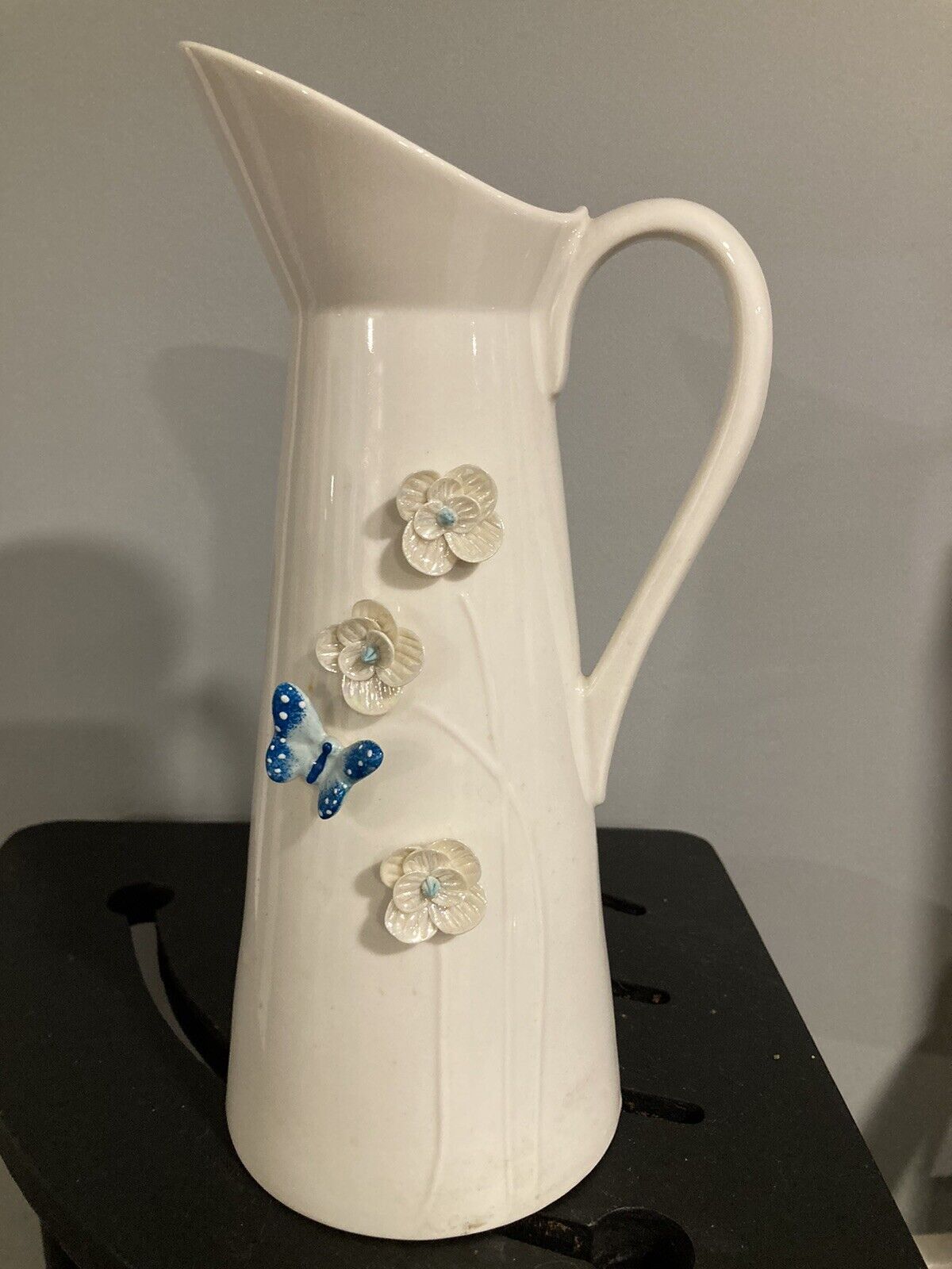 Belleek Living Colour Collection Butterfly Meadow Pitcher, Made In Ireland 10”