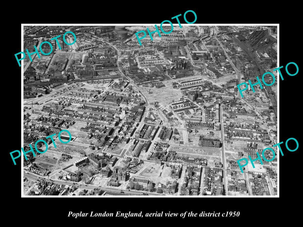 OLD 8x6 HISTORIC PHOTO POPLAR LONDON ENGLAND DISTRICT AERIAL VIEW c1950 1