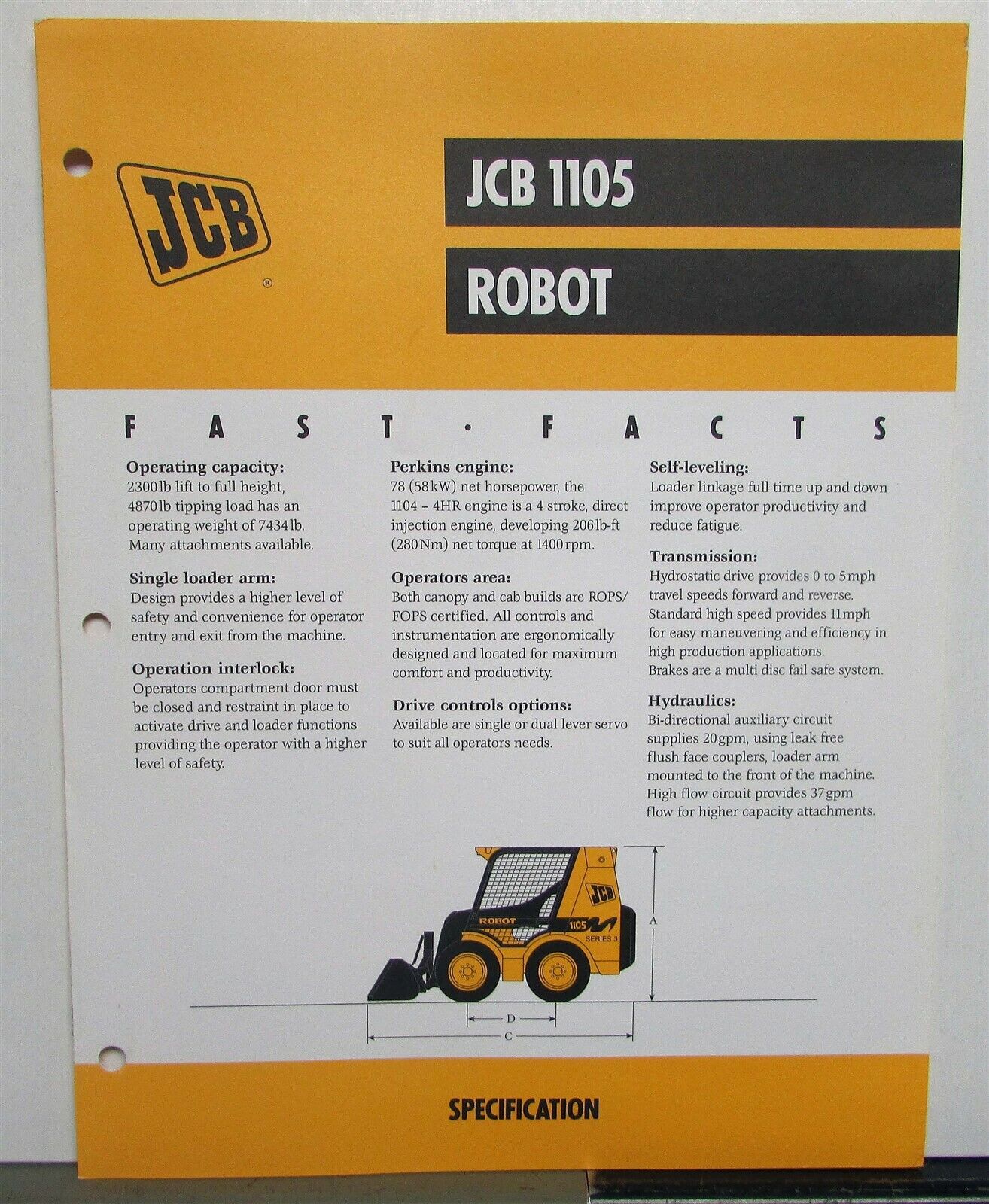 1990s JCB 1105 Robot Specifications Construction Sales Brochure