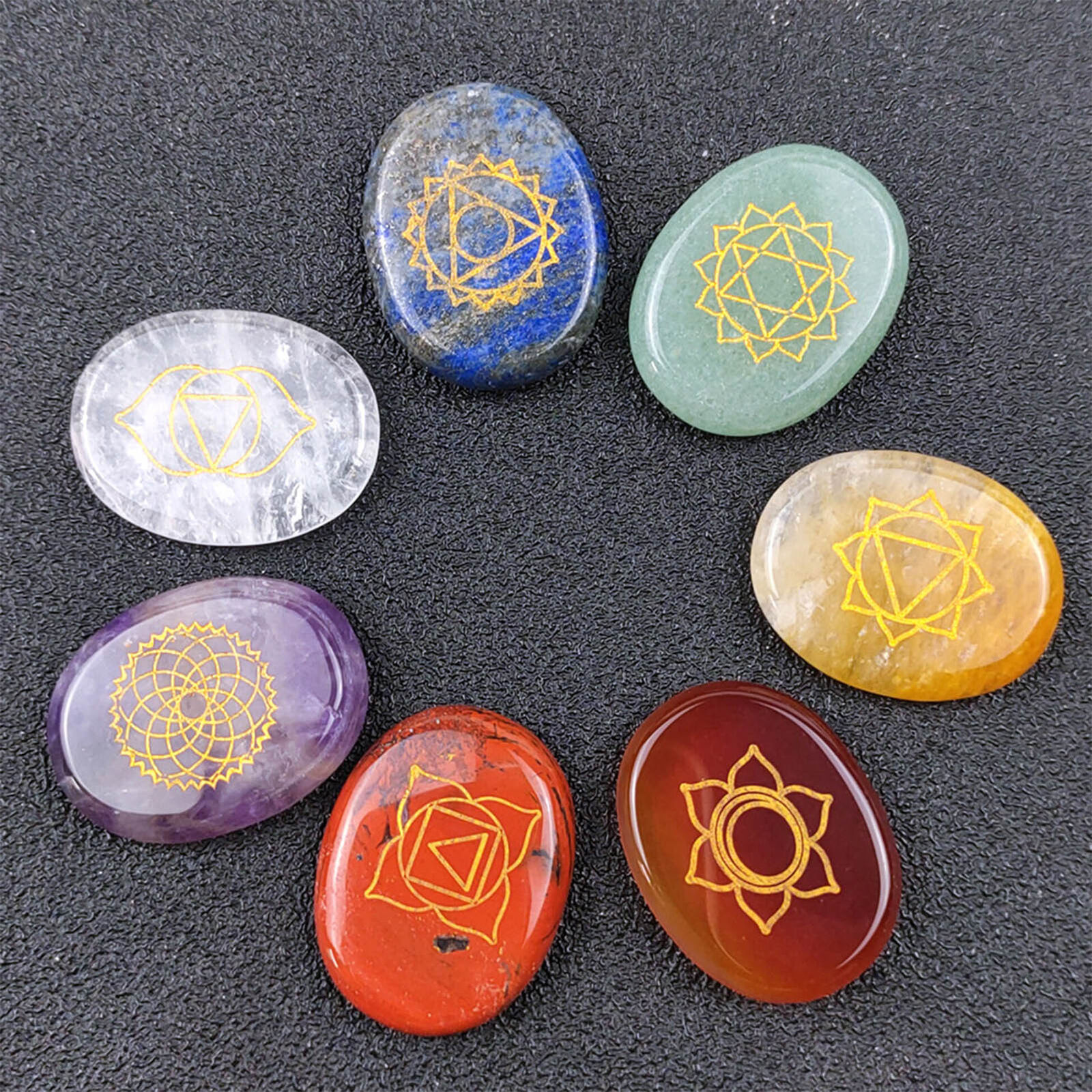 7PCS Chakras Stones Crystal Reiki Healing Energy Palm Natural Gemstone Set