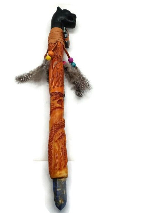 Peruvian Shaman's Power Staff Chonta Wood with Chacana Stone, Quartz and Andean